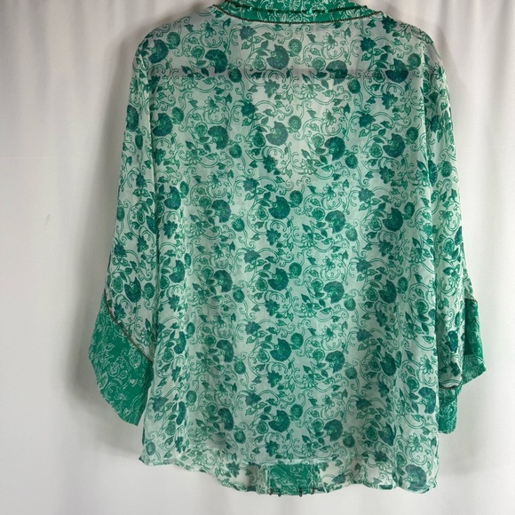 Chico's Teal Floral Sheer Blouse size: 1 - Picture 9 of 12